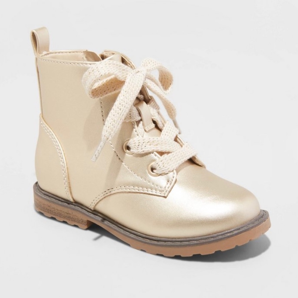 Cat & Jack Toddler Girl Lace-Up Zipper Combat Boots, Rose Gold Size 6 NWT